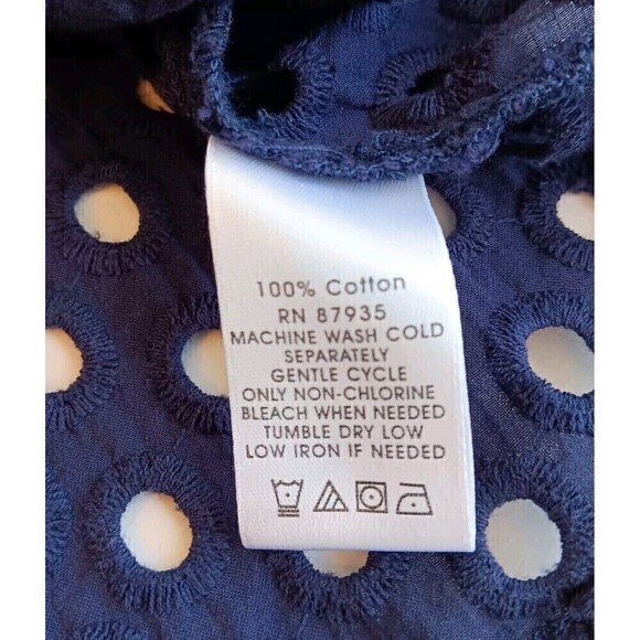 Simonton Says Women's Size L Navy Blue Cotton See-through Eyelet Blouse - Picture 7 of 7